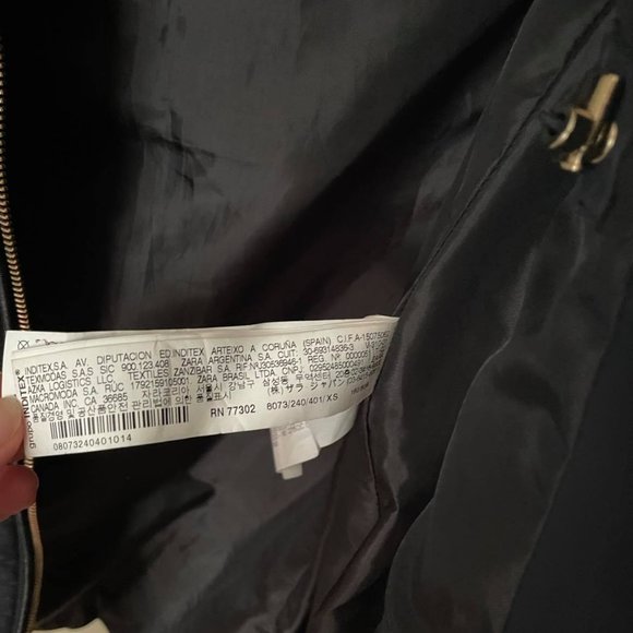 XS New Zara Puffer Taffeta Hooded Fitted Knee Mid Length Coat Midnight Blue - Picture 7 of 7